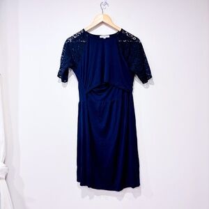 🌼NWOT🌼 ENVIE DE FRAISE – Navy lace sleeve maternity & nursing dress | Size L *